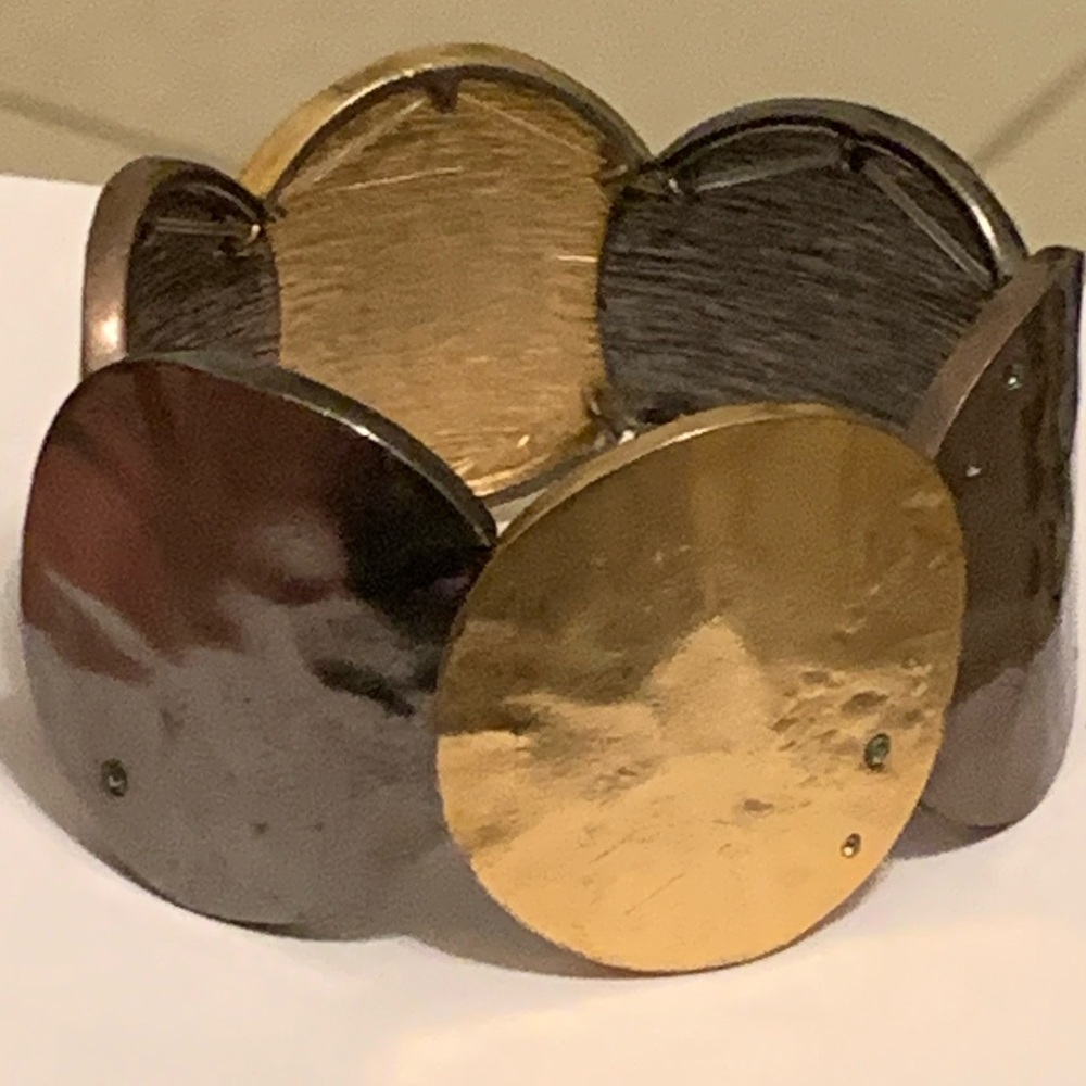 Vintage Kenneth Cole Tri Color Hammered Disc Stretch Bracelet Rounds